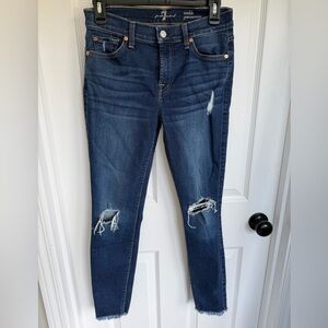 7 For All Mankind Dark Blue Distressed Skinny Jeans